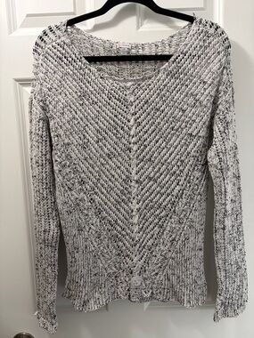 Guess Marled Light Gray Open-Knit Scoop Neck Sweater